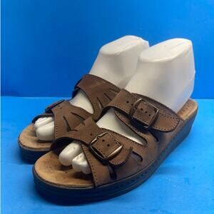 Fly Flot Italian Comfort Leather Buckle Slides Anatomic Women's Shoes Size 39